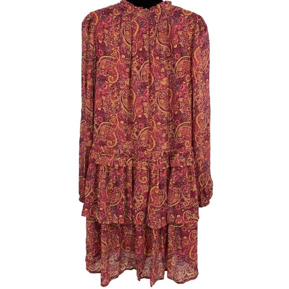 FRYE Women Dress Size Medium M Red Rocks Combo Bohemian Paisley Long Sleeve New - Picture 3 of 12